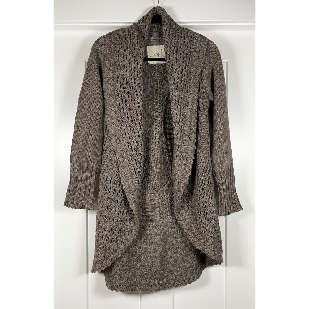 Anthropologie Angel Of The North Crochet Knit‎ Cardigan Sweater Brown Women's M